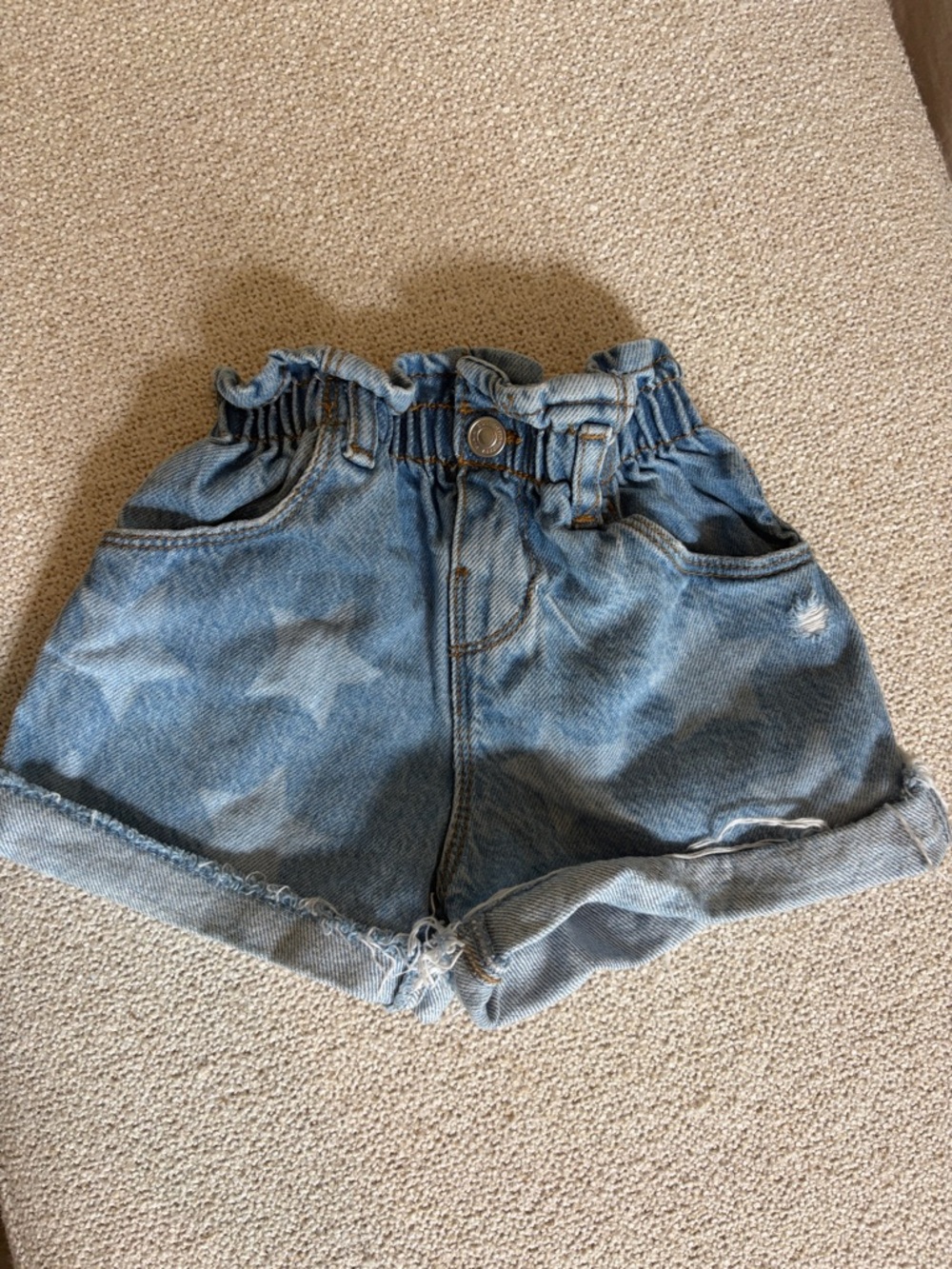 Zara Girls Paper Bag Star Print Jean Shorts – Size 3–4 Years ⭐